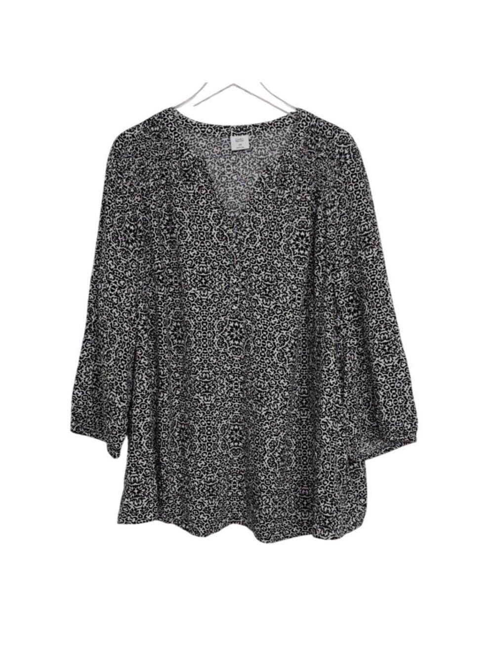 Croft & Barrow Boho Mosaic Shirt Womens Size 3X Black Lightweight Smocked Should